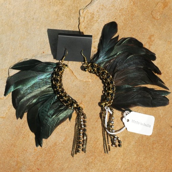 Handmade Bejeweled Necklace Double Medallion Long Tribal Feather Multi Strand - Picture 8 of 10